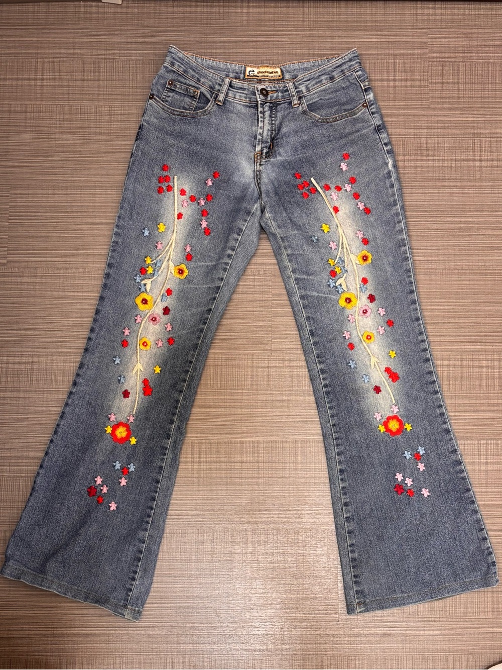 Embroidered Light Blue Women's Flared Jeans